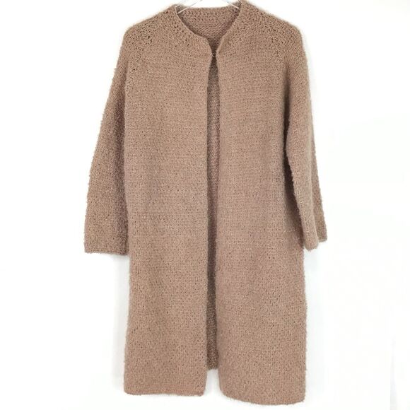 Duster Sweater M Wool Womens Nautral Pink Knit Open Front Cottagecore Hand knit - Picture 8 of 16